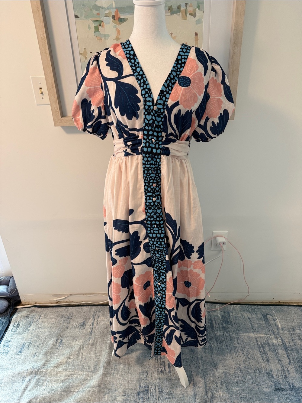 NWT 🌸 Ador Floral Maxi Dress in Navy and Blush Size Large